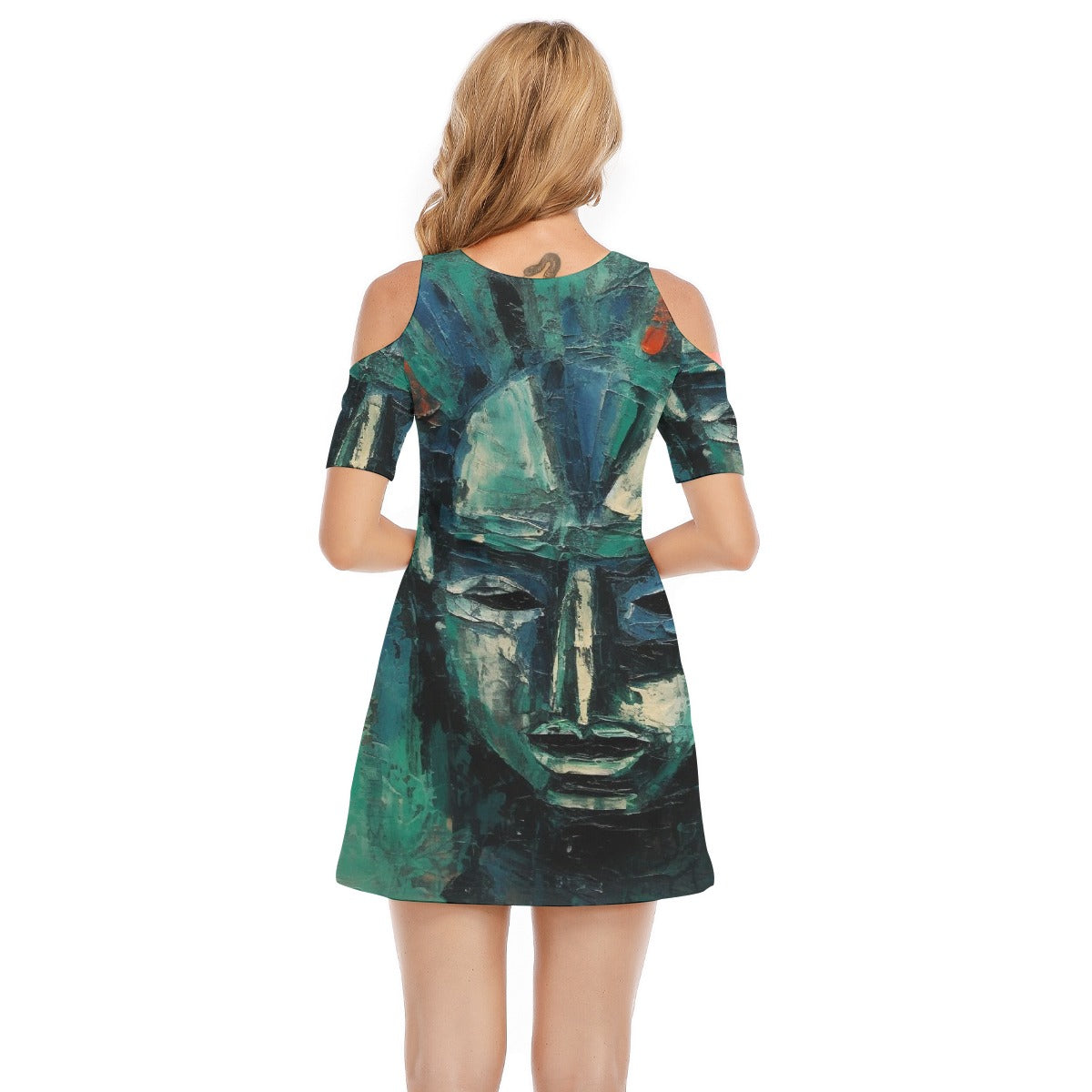 All-Over Print Women's Cold Shoulder Dress | 190GSM Cotton