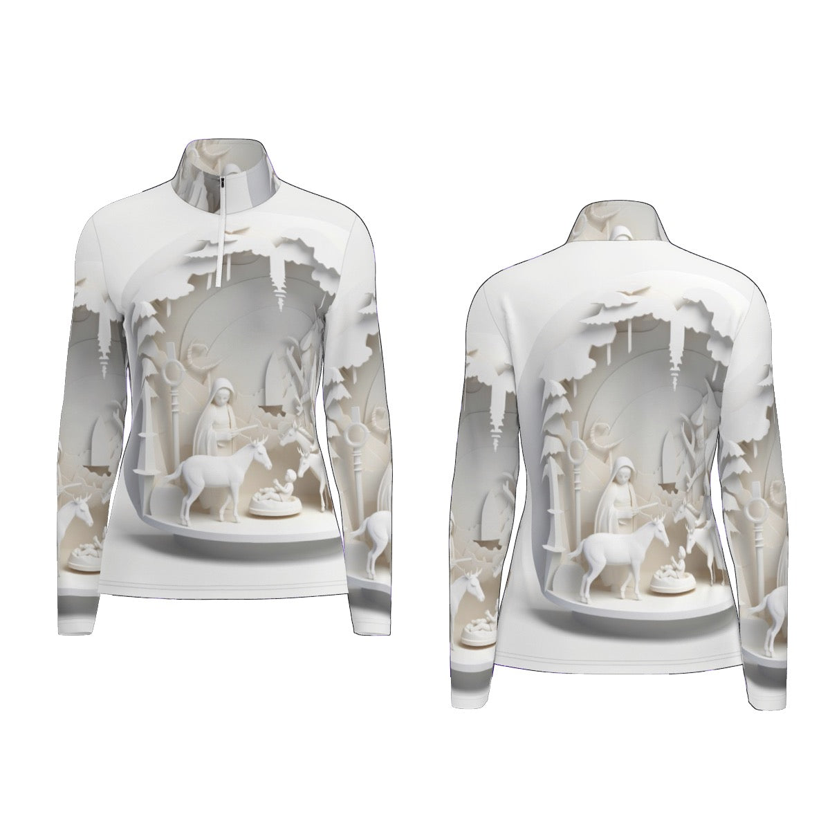 All-Over Print Women's Sports Collar Jersey With Long Sleeve