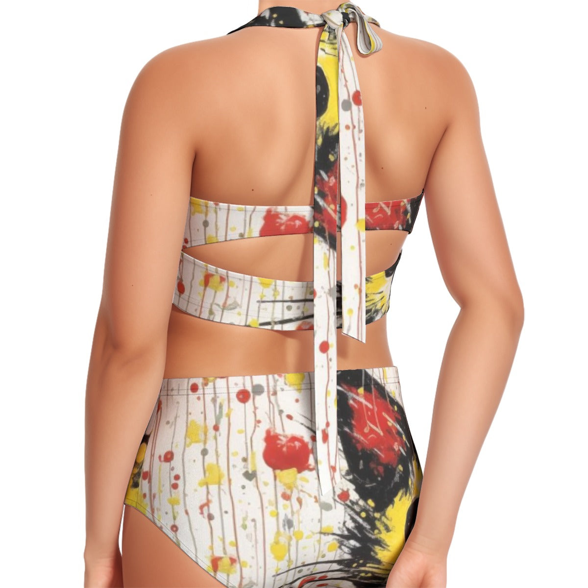 All-Over Print Women's Swimsuit Set With Halter