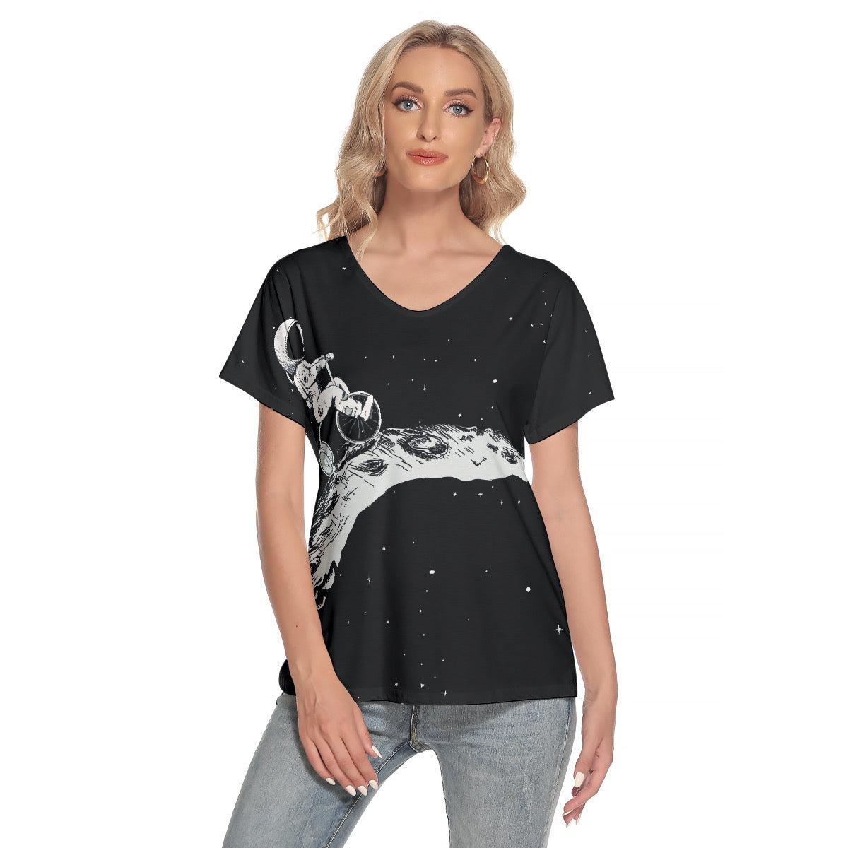 All-Over Print Women's Loose V-neck Short Sleeve T-shirt