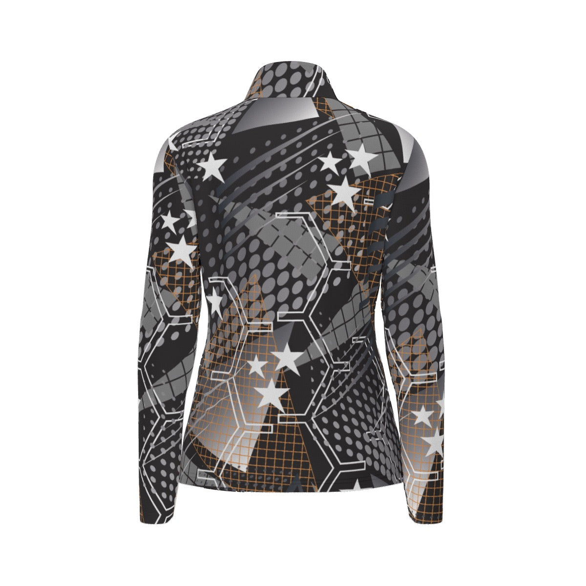 All-Over Print Women's Sports Collar Jersey With Long Sleeve