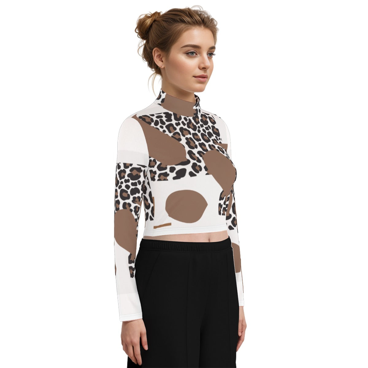 Eco-Friendly All-Over Print Women's Turtleneck T-shirt With Long Sleeve