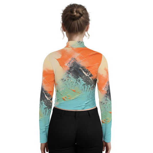 Eco-Friendly All-Over Print Women's Turtleneck T-shirt With Long Sleeve