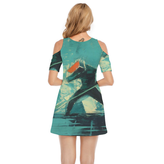 All-Over Print Women's Cold Shoulder Dress | 190GSM Cotton