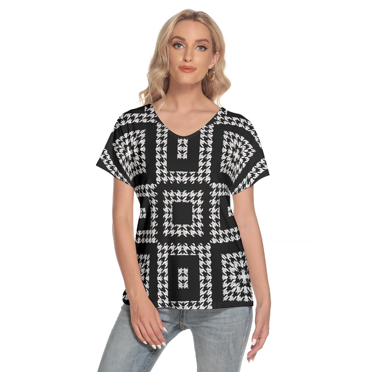 All-Over Print Women's Loose V-neck Short Sleeve T-shirt