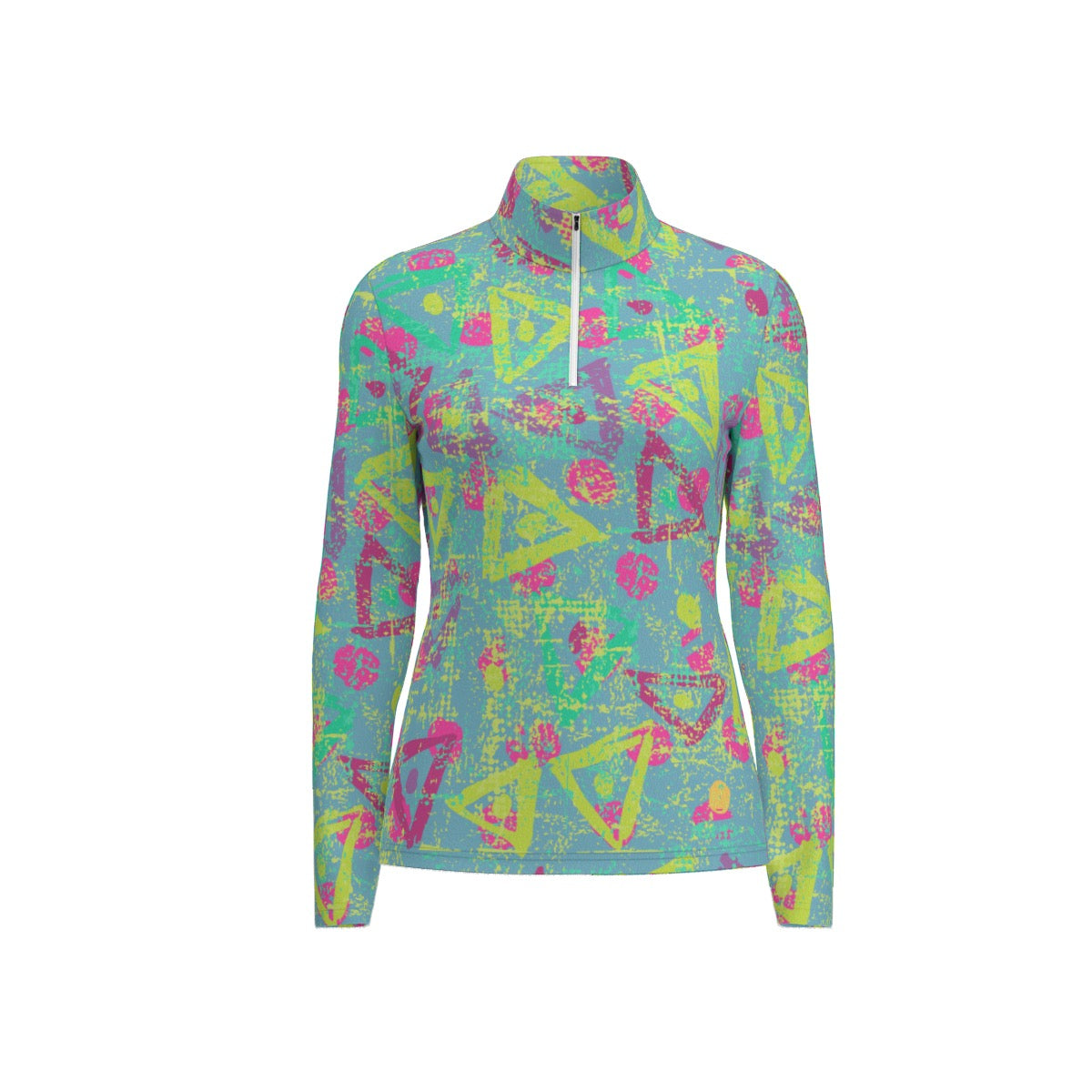 All-Over Print Women's Sports Collar Jersey With Long Sleeve