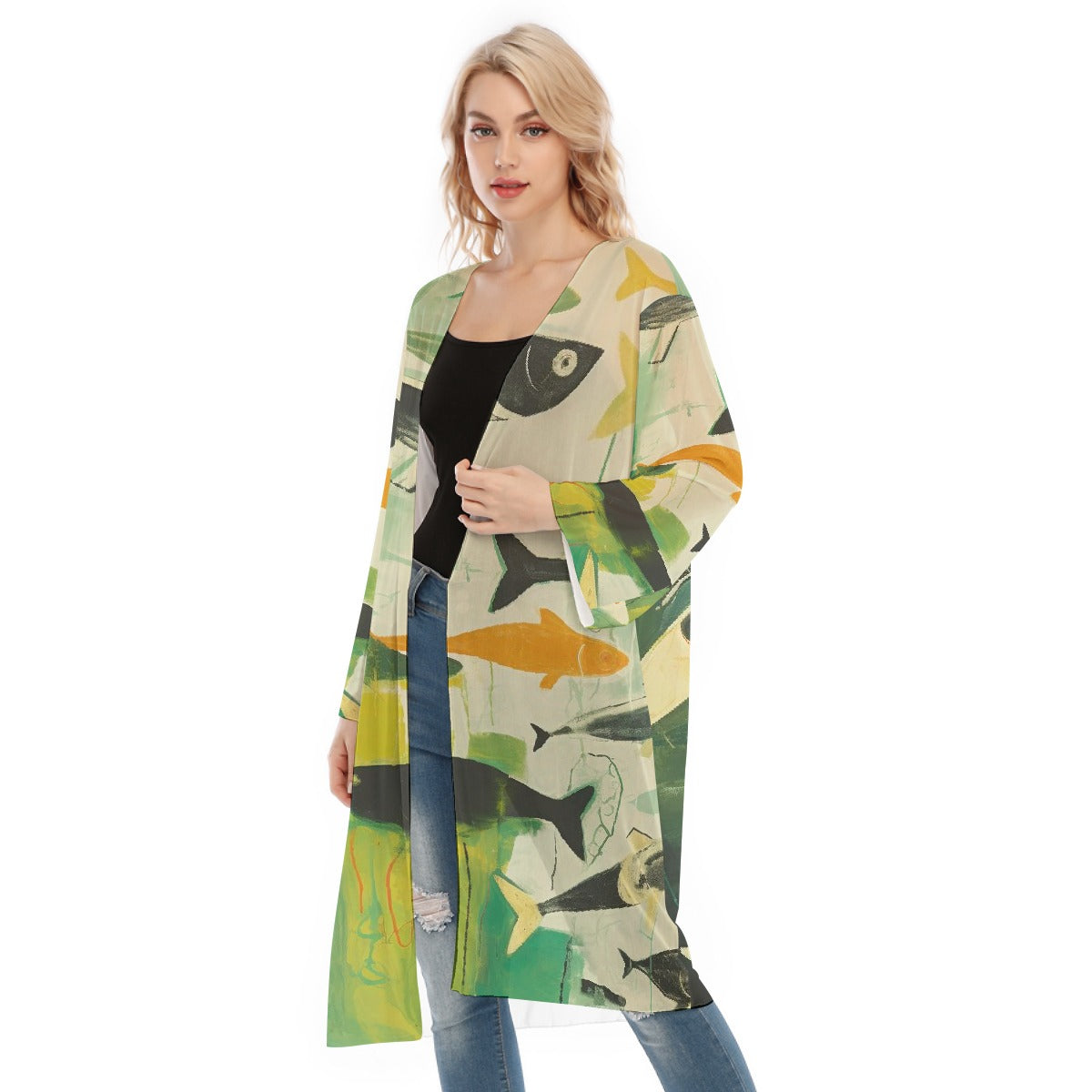 All- Over Print Women's Long Sleeve Mesh Cardigan