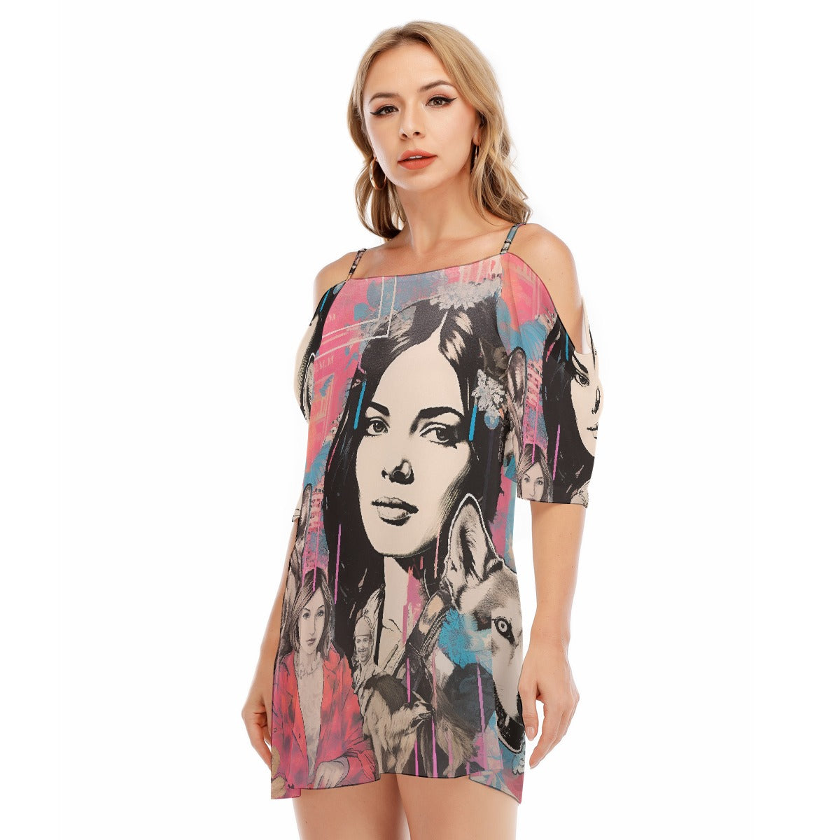 All-Over Print Women's Off-shoulder Cami Dress