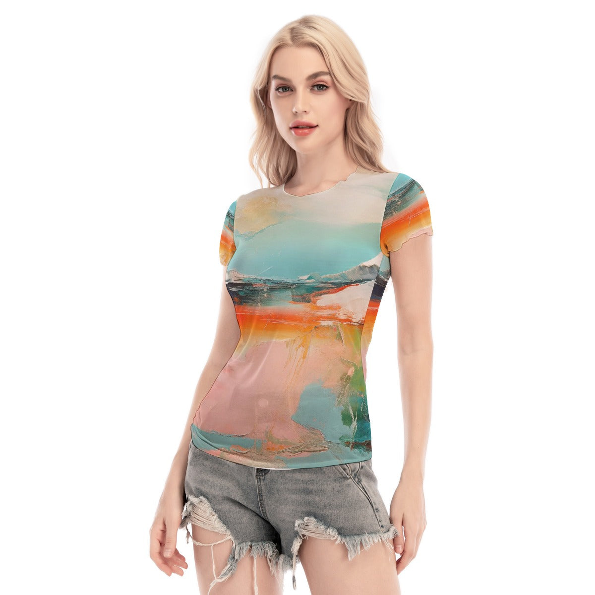 All-Over Print Women's Short Sleeve Mesh Blouse