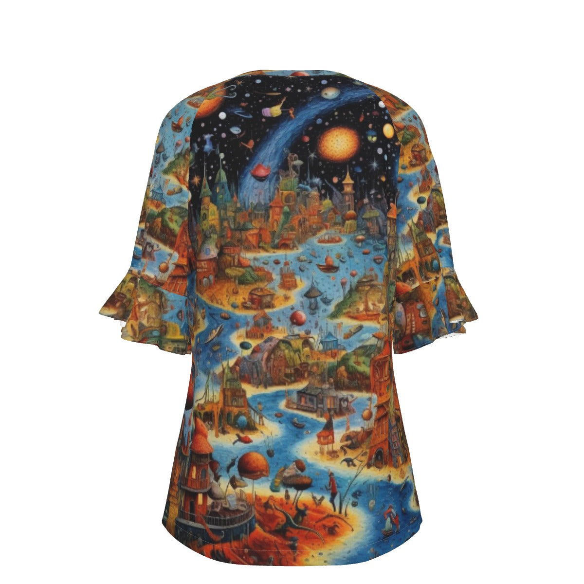 All-Over Print V-neck Women's T-shirt With Bell Sleeve