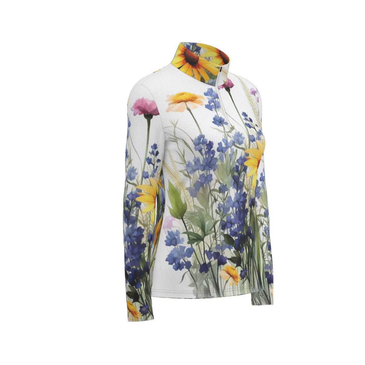 All-Over Print Women's Sports Collar Jersey With Long Sleeve