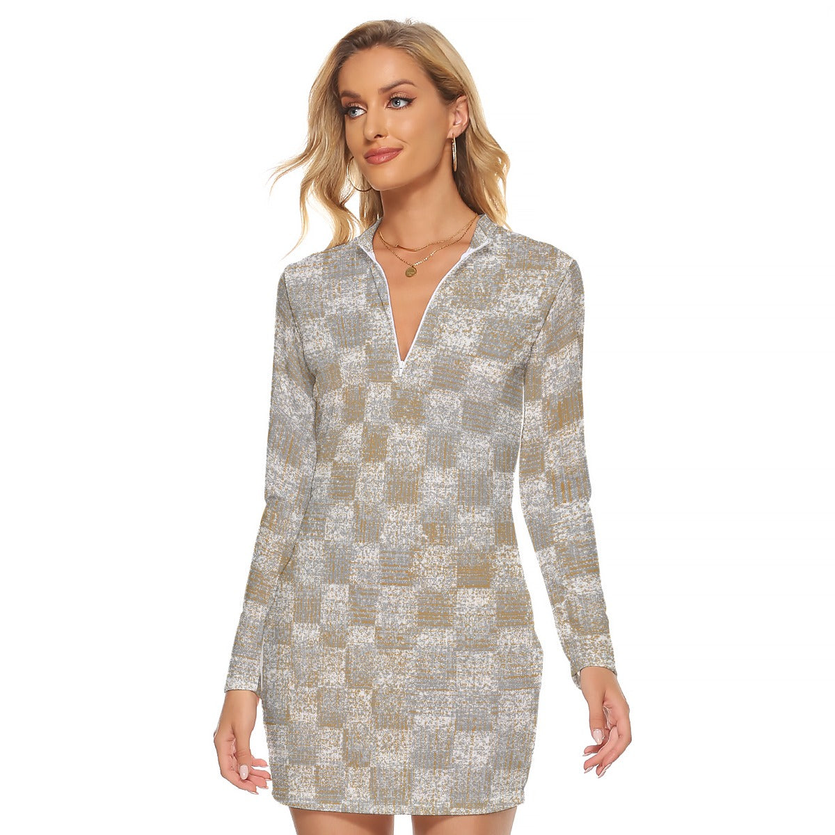 All-Over Print Women's Zip Front Tight Dress