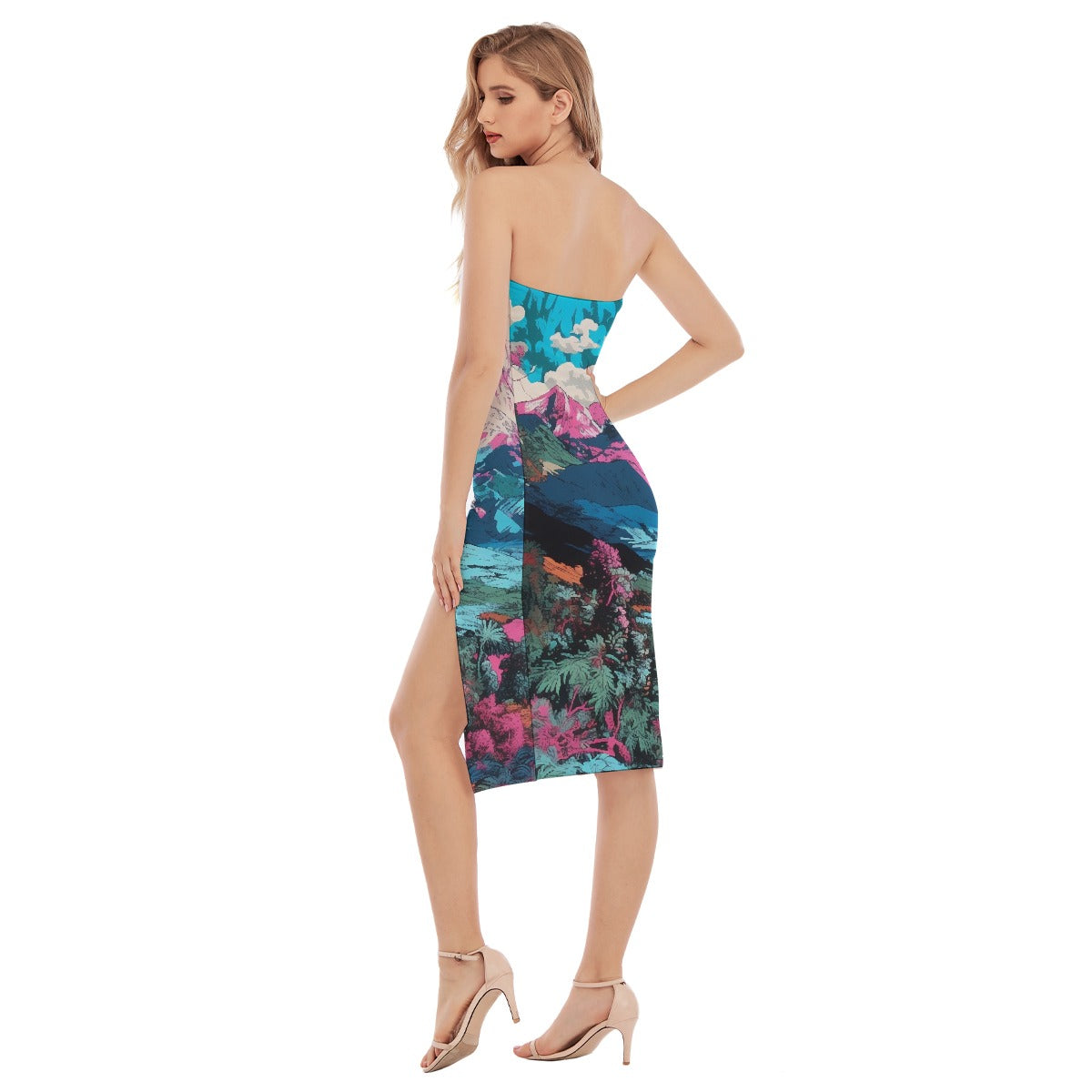 All-Over Print Women's Side Split Tube Top Dress