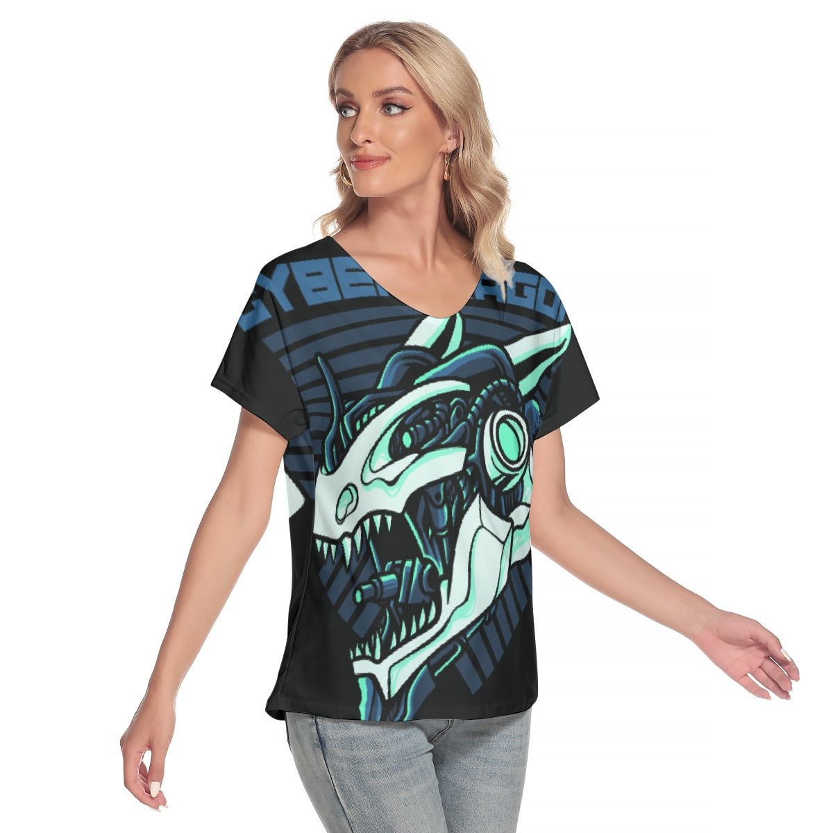 All-Over Print Women's Loose V-neck Short Sleeve T-shirt