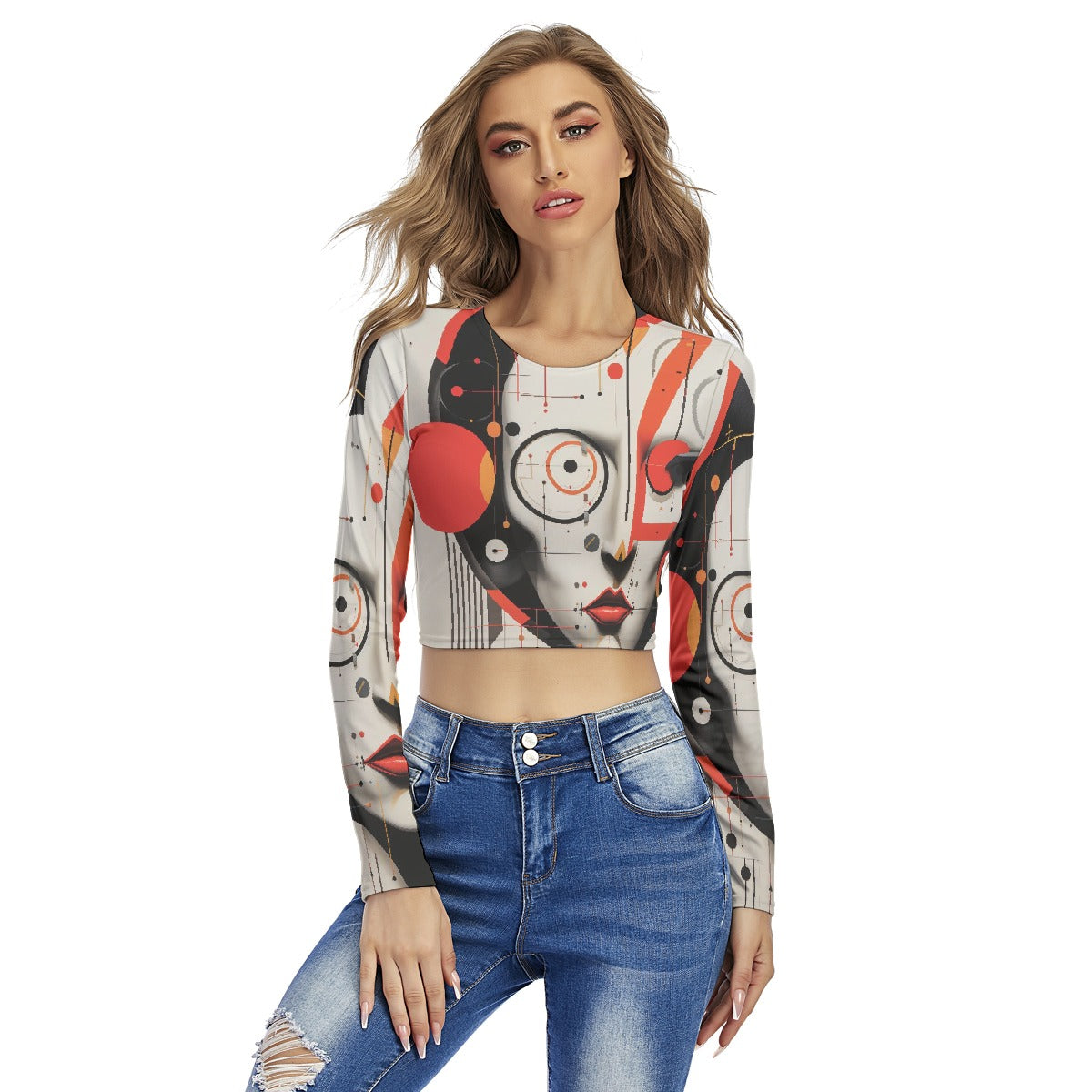 All-Over Print Women's Round Neck Crop Top T-Shirt