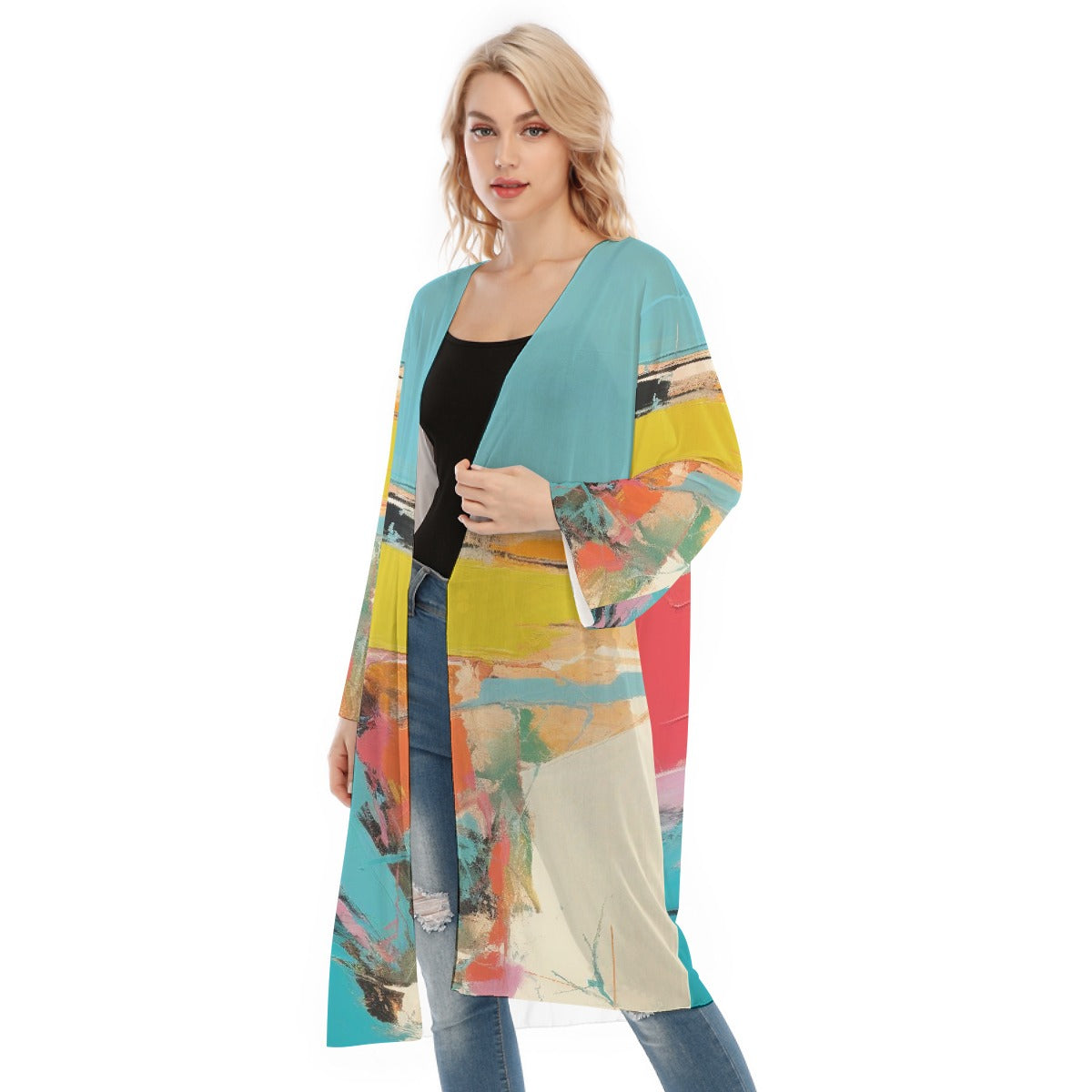 All- Over Print Women's Long Sleeve Mesh Cardigan