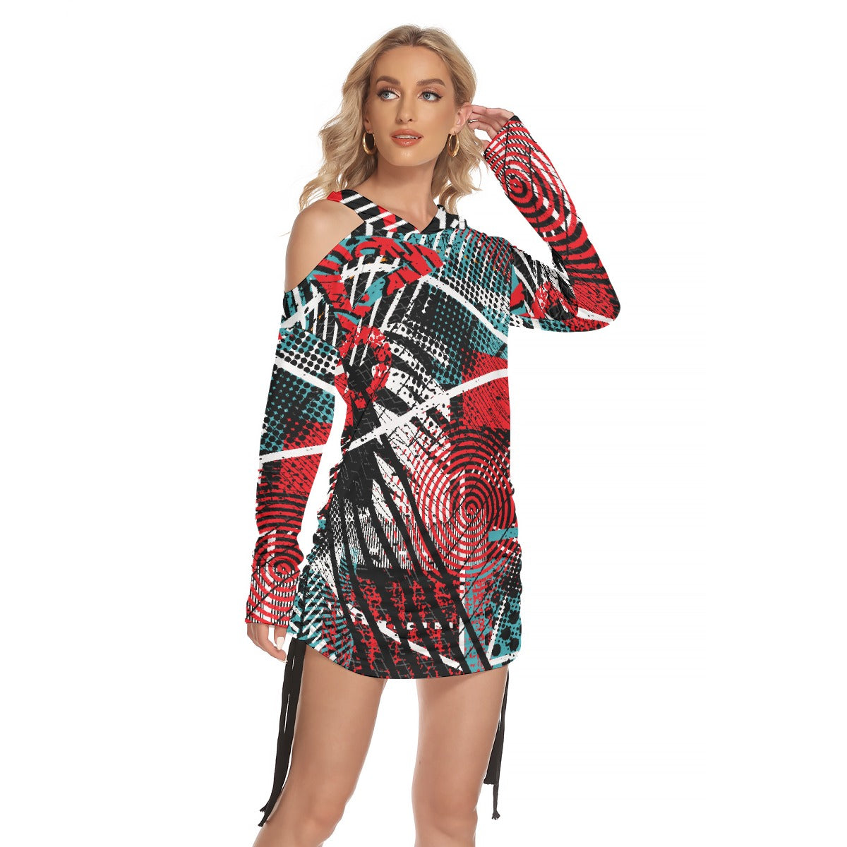 All-Over Print Women's One-shoulder Dress With Waist Shirring