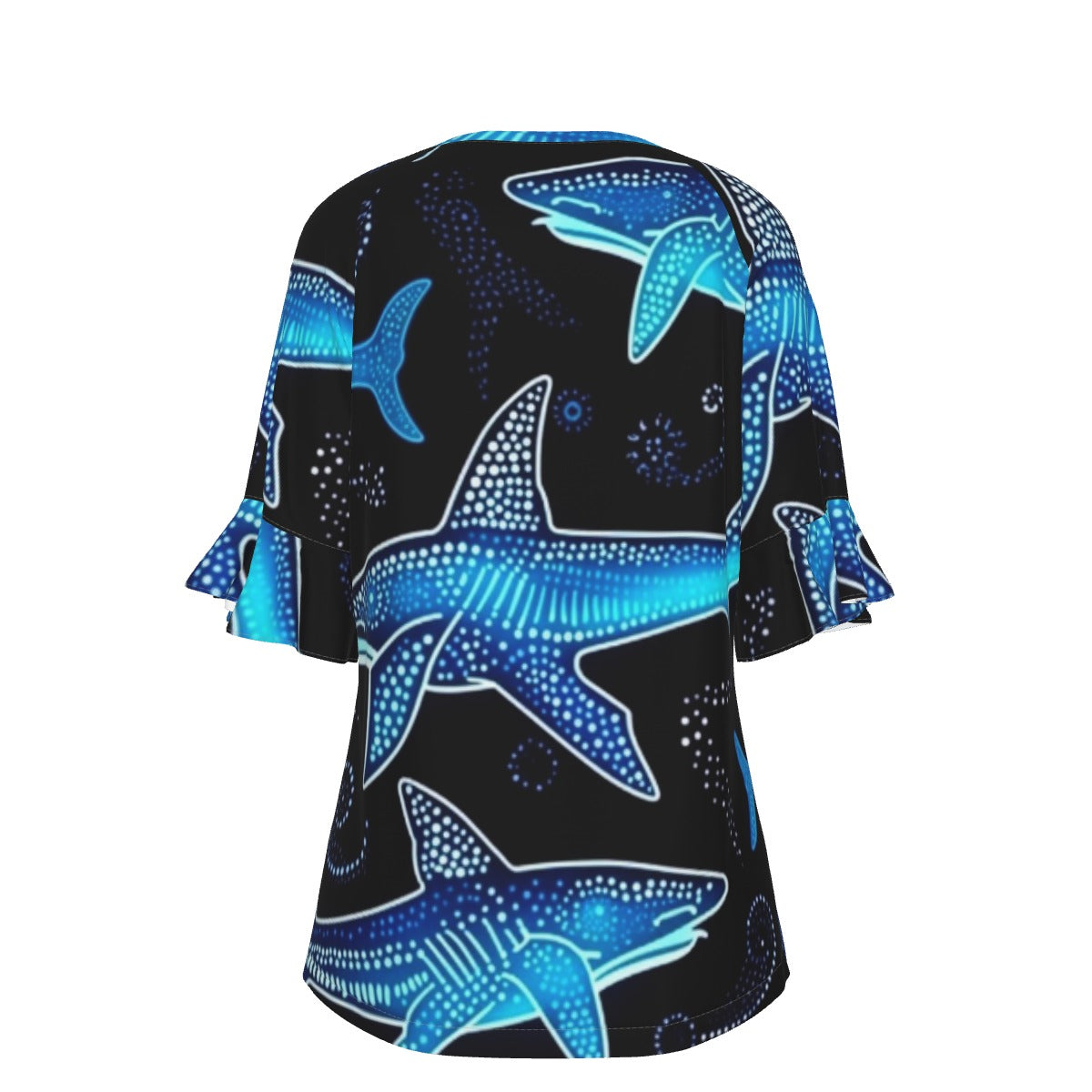 All-Over Print V-neck Women's T-shirt With Bell Sleeve