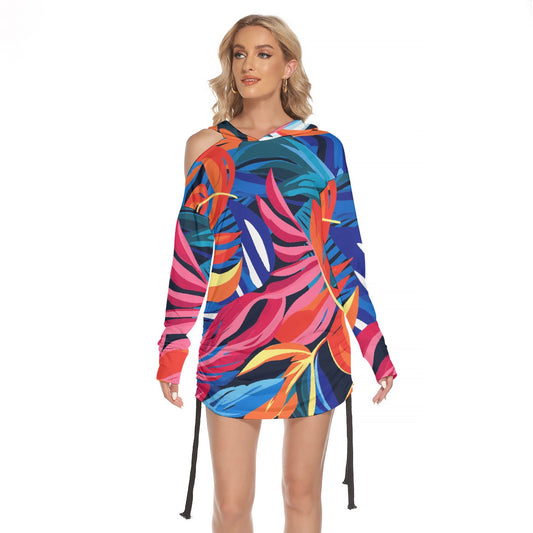 All-Over Print Women's One-shoulder Dress With Waist Shirring