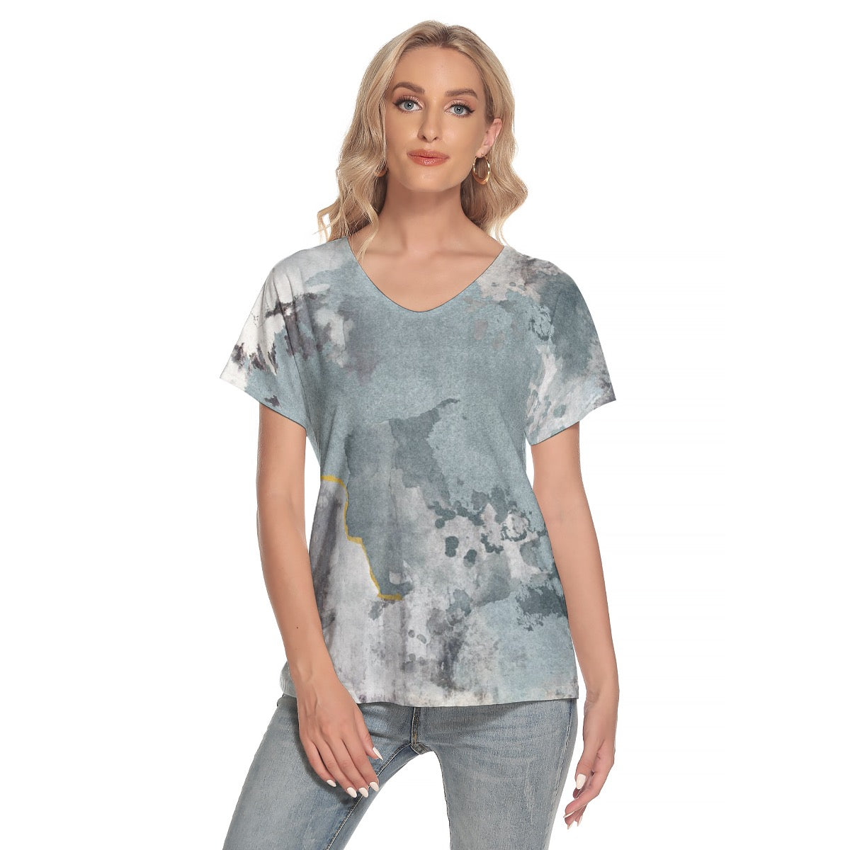 All-Over Print Women's Loose V-neck Short Sleeve T-shirt