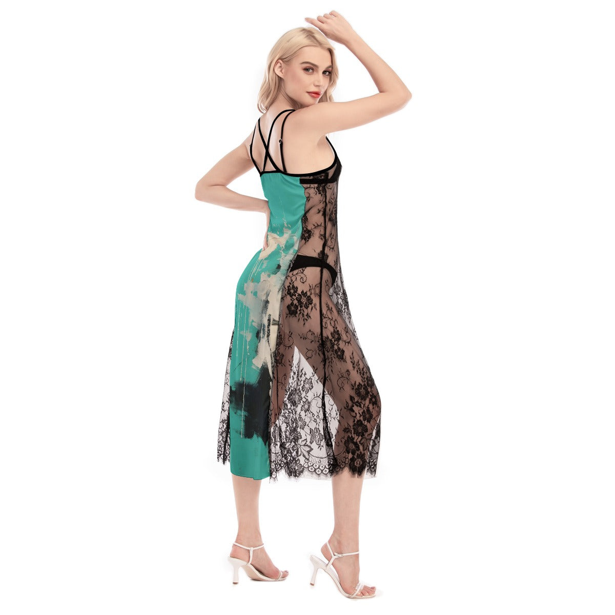 All-Over Print Women's Lace Cami Cross Back Dress