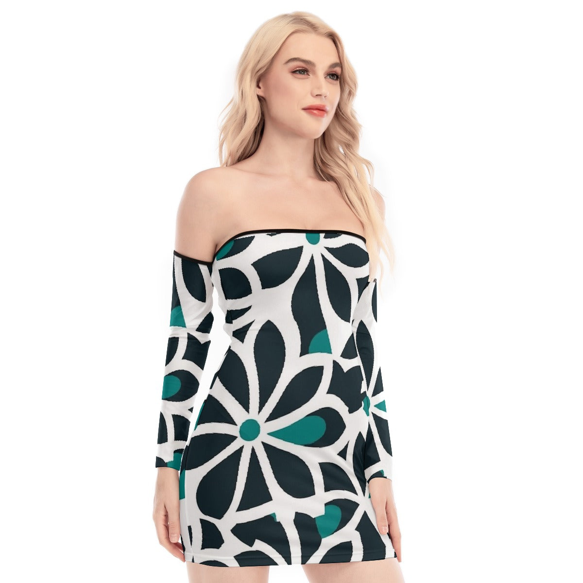 All-Over Print Women's Off-shoulder Back Lace-up Dress