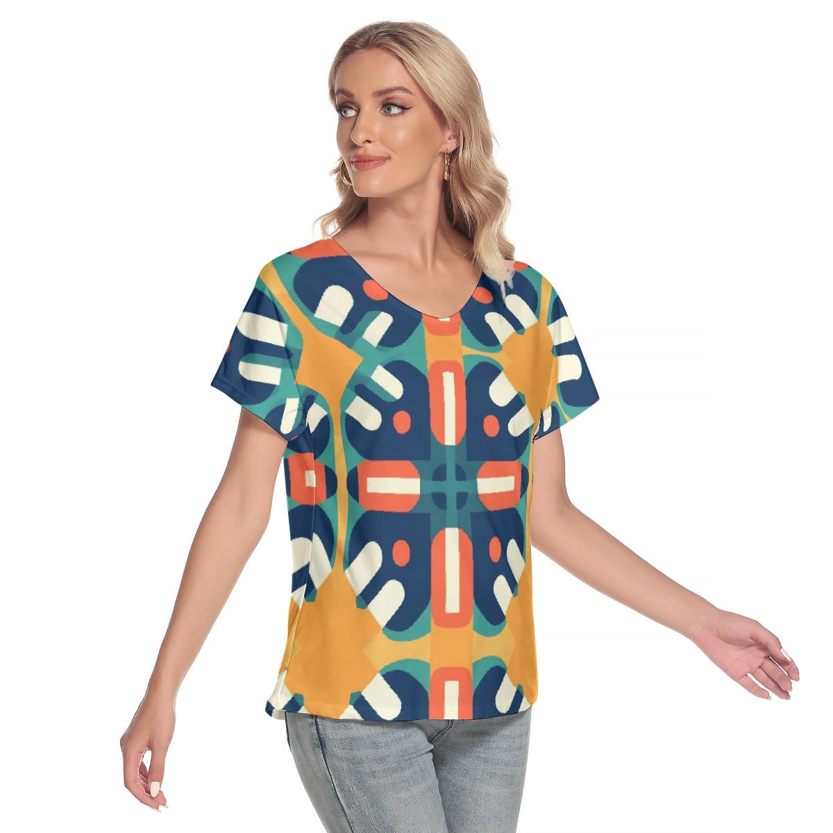 All-Over Print Women's Loose V-neck Short Sleeve T-shirt