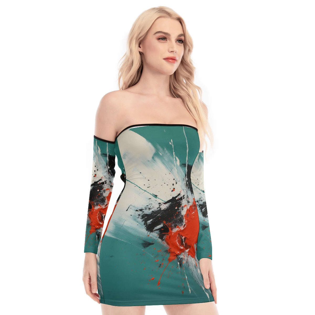 All-Over Print Women's Off-shoulder Back Lace-up Dress