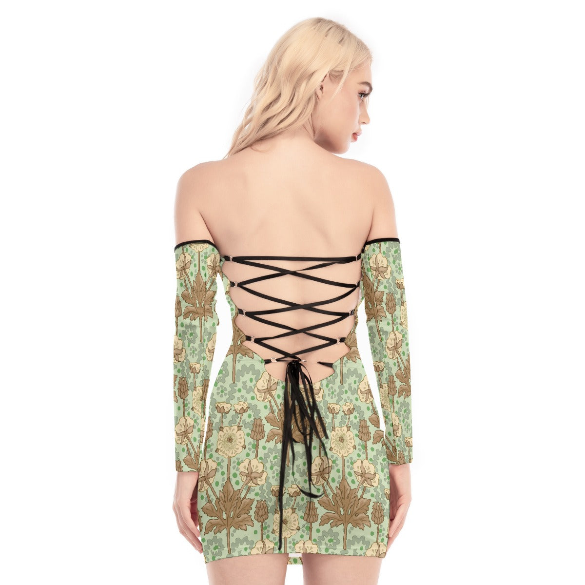 All-Over Print Women's Off-shoulder Back Lace-up Dress