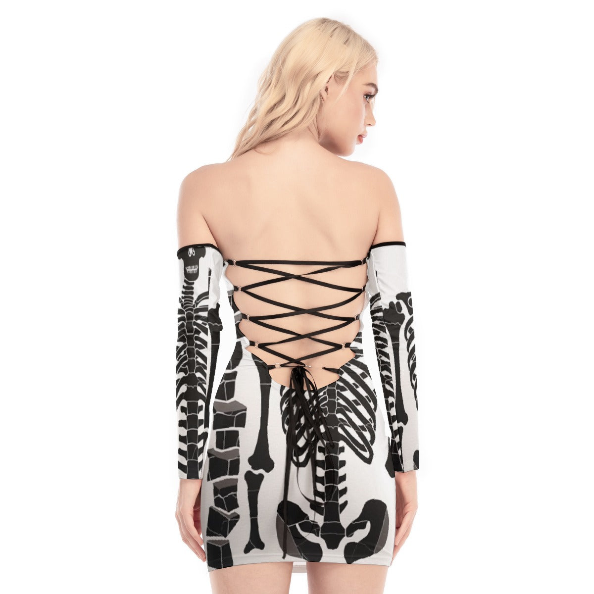 All-Over Print Women's Off-shoulder Back Lace-up Dress