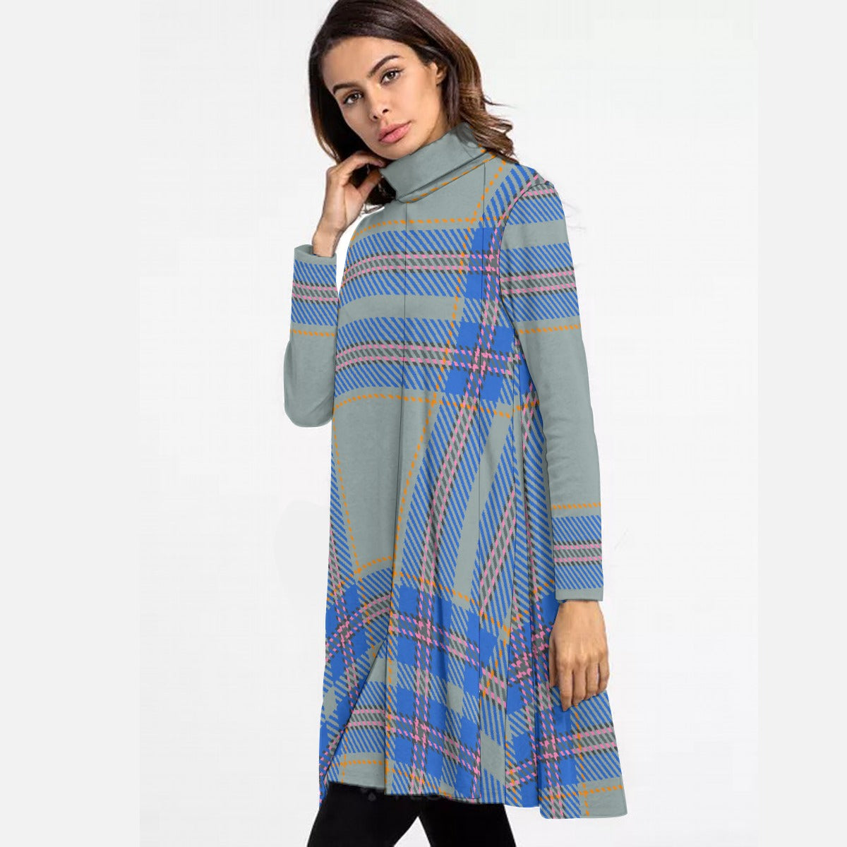 All-Over Print Women's High Neck Dress With Long Sleeve