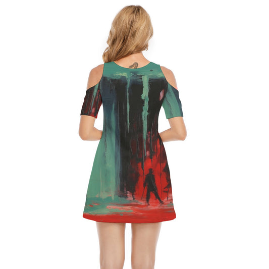 All-Over Print Women's Cold Shoulder Dress | 190GSM Cotton