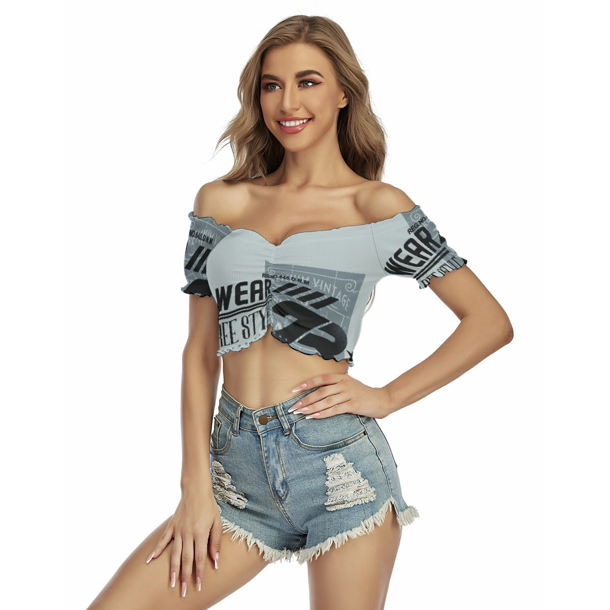 All-Over Print Women's One-shoulder Off-the-navel Short Sleeve T-shirt