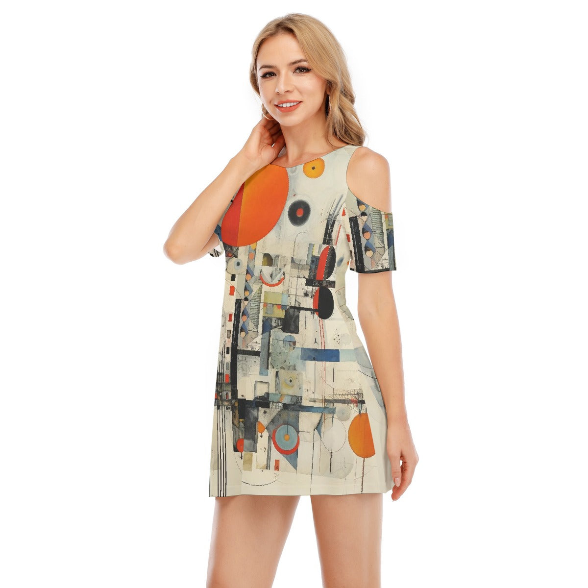 All-Over Print Women's Cold Shoulder Dress | 190GSM Cotton