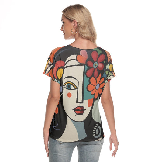 All-Over Print Women's Loose V-neck Short Sleeve T-shirt