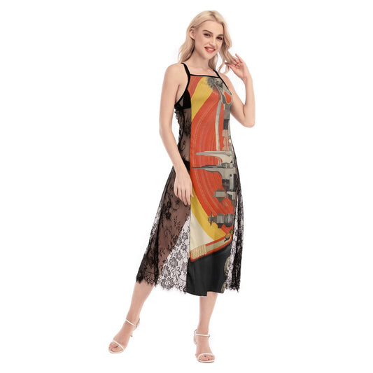 All-Over Print Women's Lace Cami Cross Back Dress