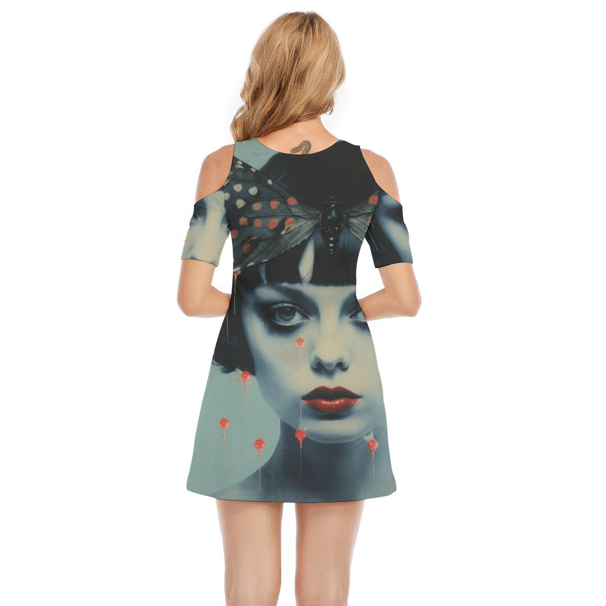 All-Over Print Women's Cold Shoulder Dress | 190GSM Cotton