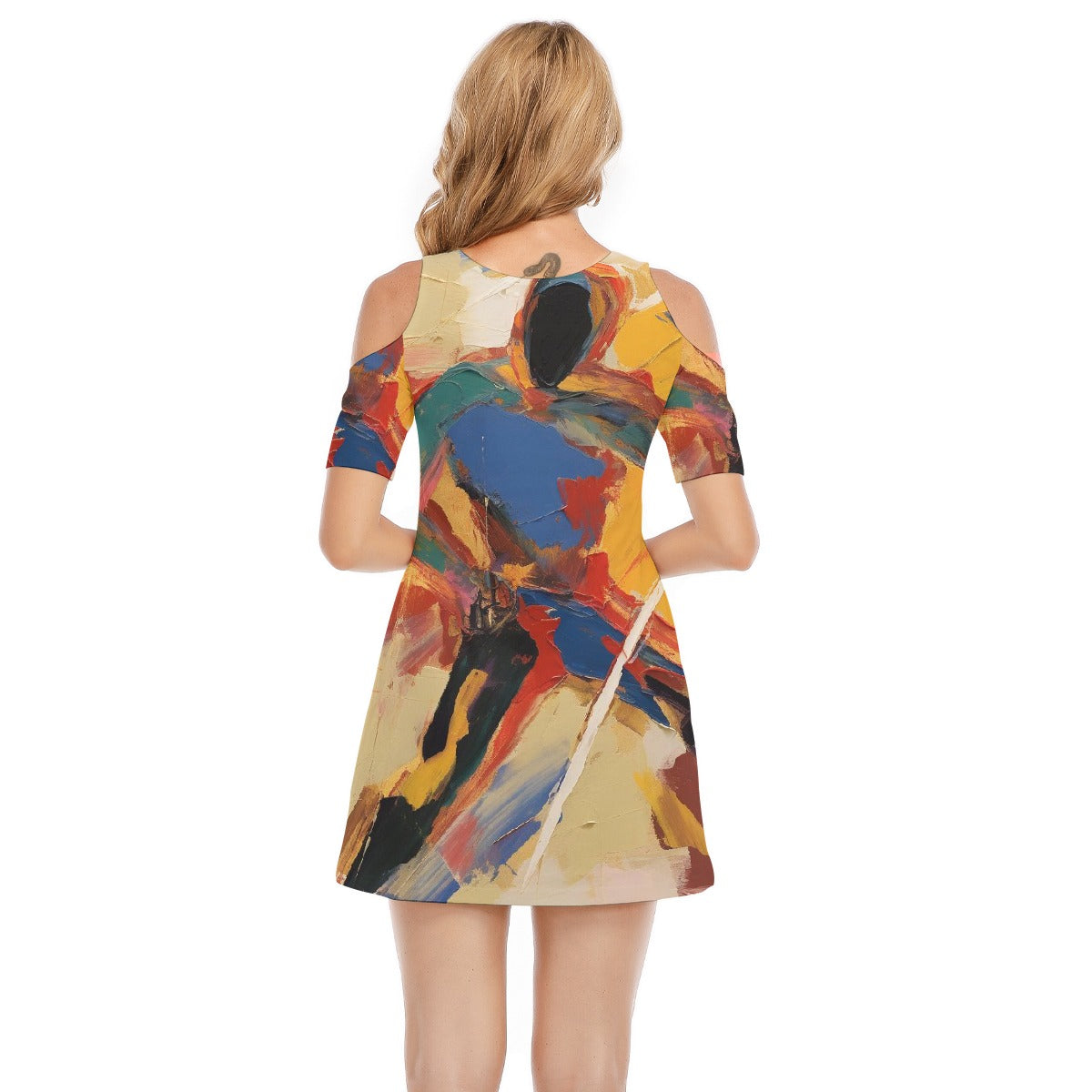 All-Over Print Women's Cold Shoulder Dress | 190GSM Cotton