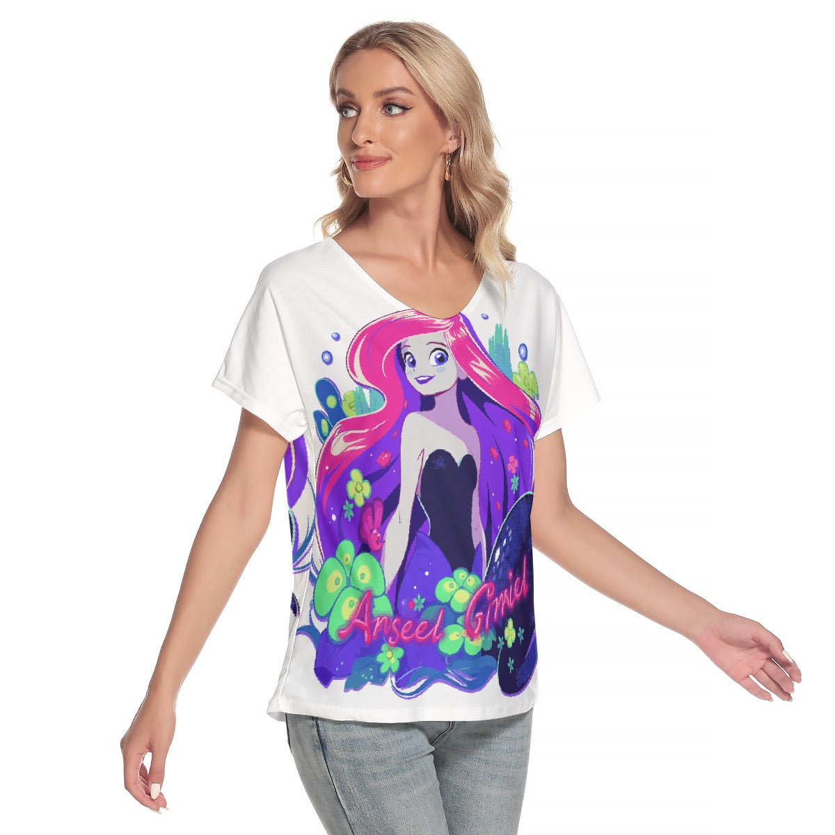 All-Over Print Women's Loose V-neck Short Sleeve T-shirt