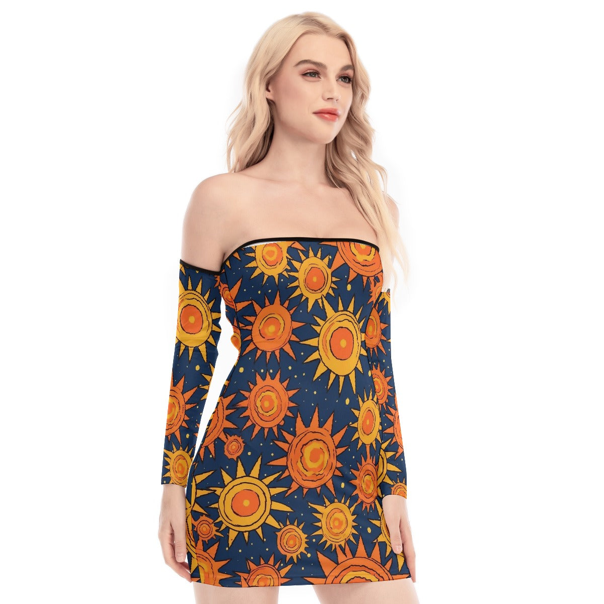 All-Over Print Women's Off-shoulder Back Lace-up Dress