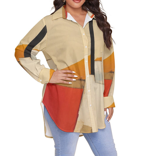 All-Over Print Women's Shirt With Long Sleeve(Plus Size)