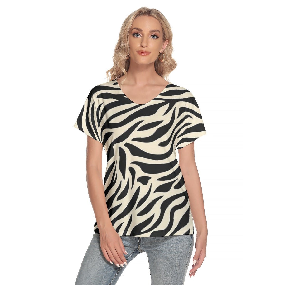 All-Over Print Women's Loose V-neck Short Sleeve T-shirt