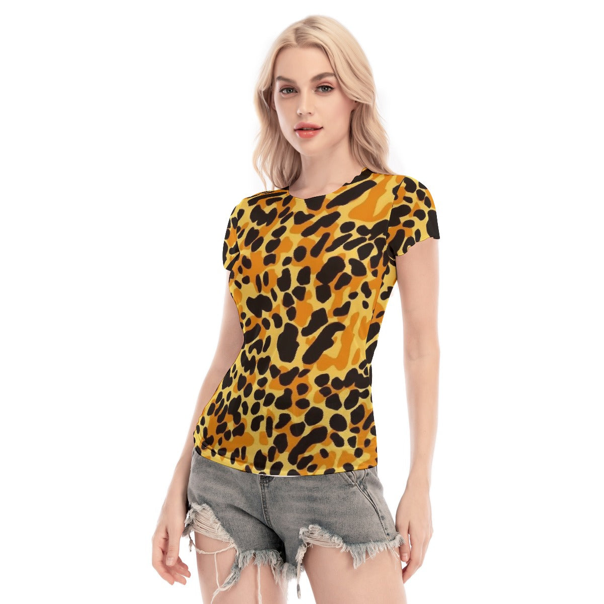 All-Over Print Women's Short Sleeve Mesh Blouse