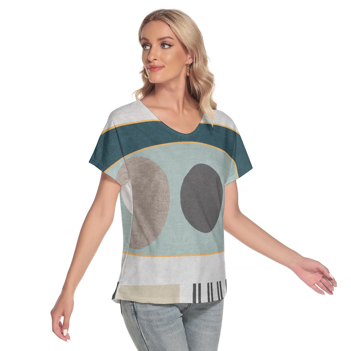 All-Over Print Women's Loose V-neck Short Sleeve T-shirt