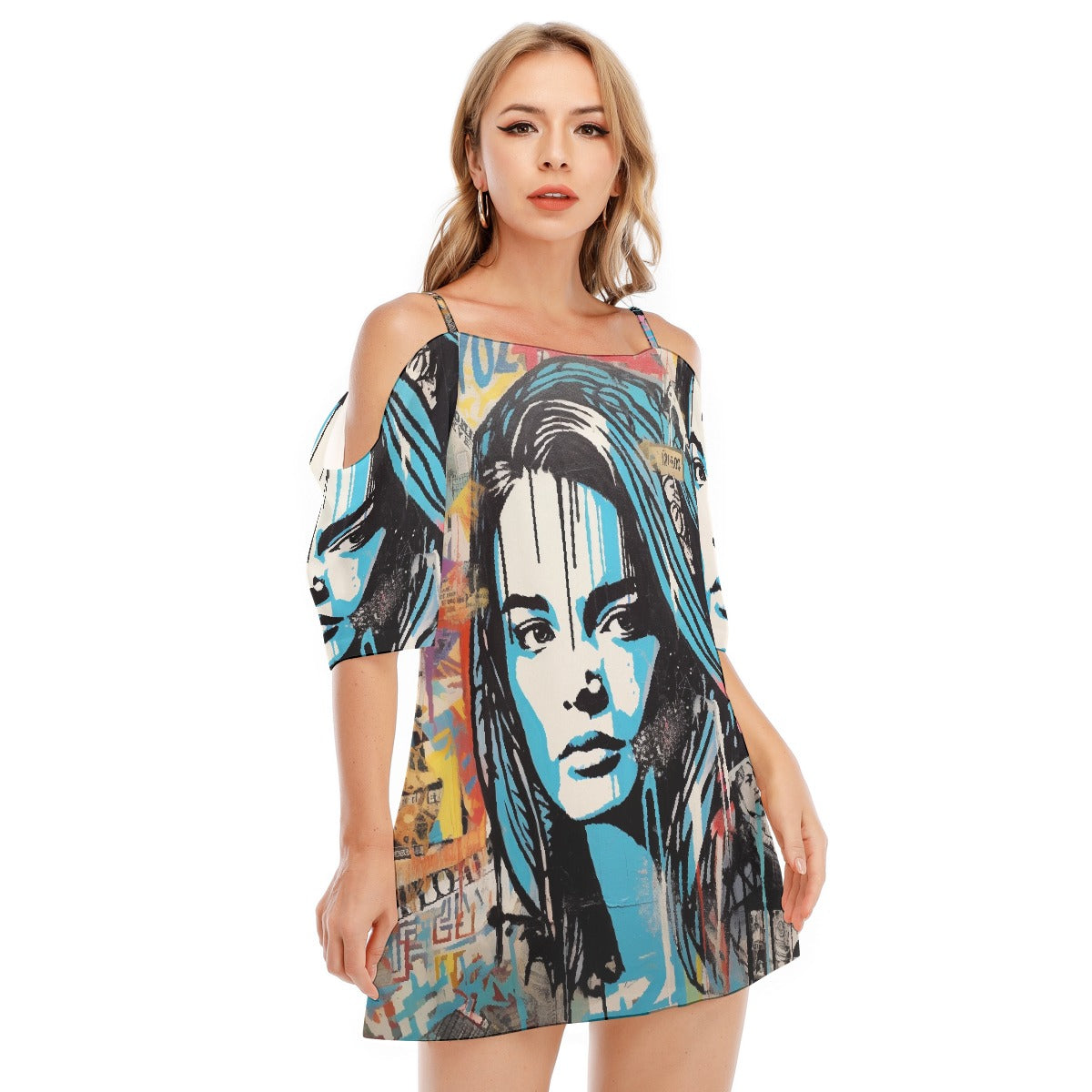 All-Over Print Women's Off-shoulder Cami Dress