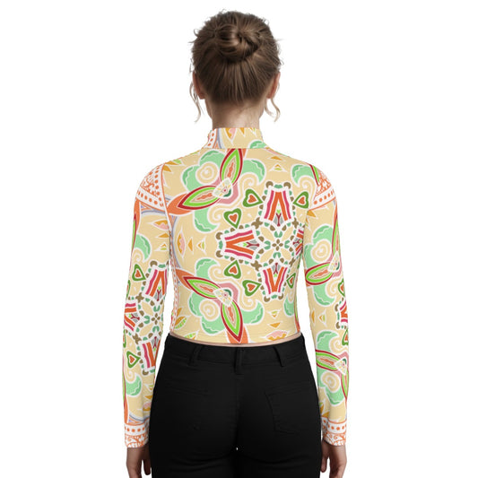 Eco-Friendly All-Over Print Women's Turtleneck T-shirt With Long Sleeve