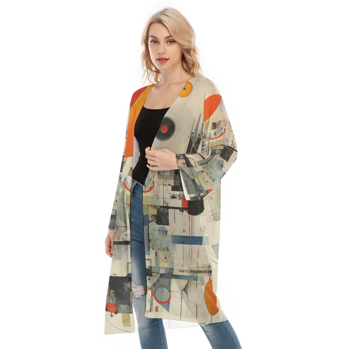 All- Over Print Women's Long Sleeve Mesh Cardigan