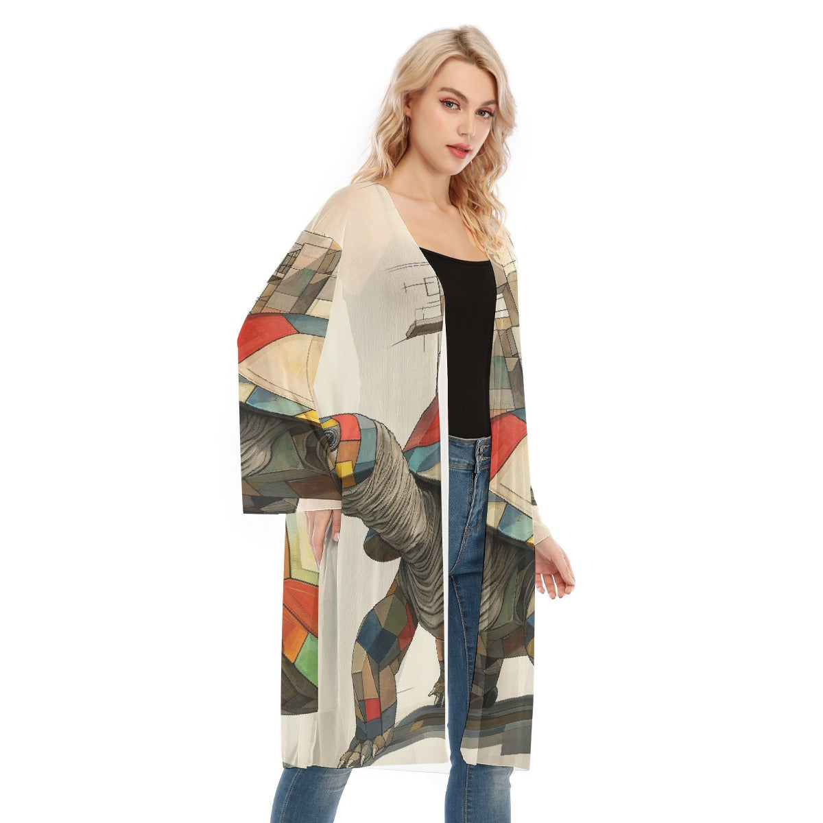 All- Over Print Women's Long Sleeve Mesh Cardigan