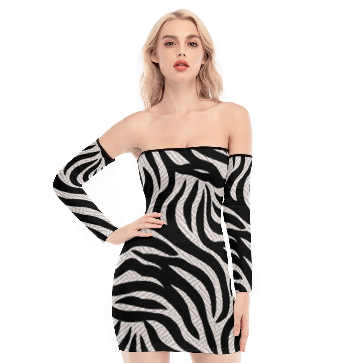 All-Over Print Women's Off-shoulder Back Lace-up Dress