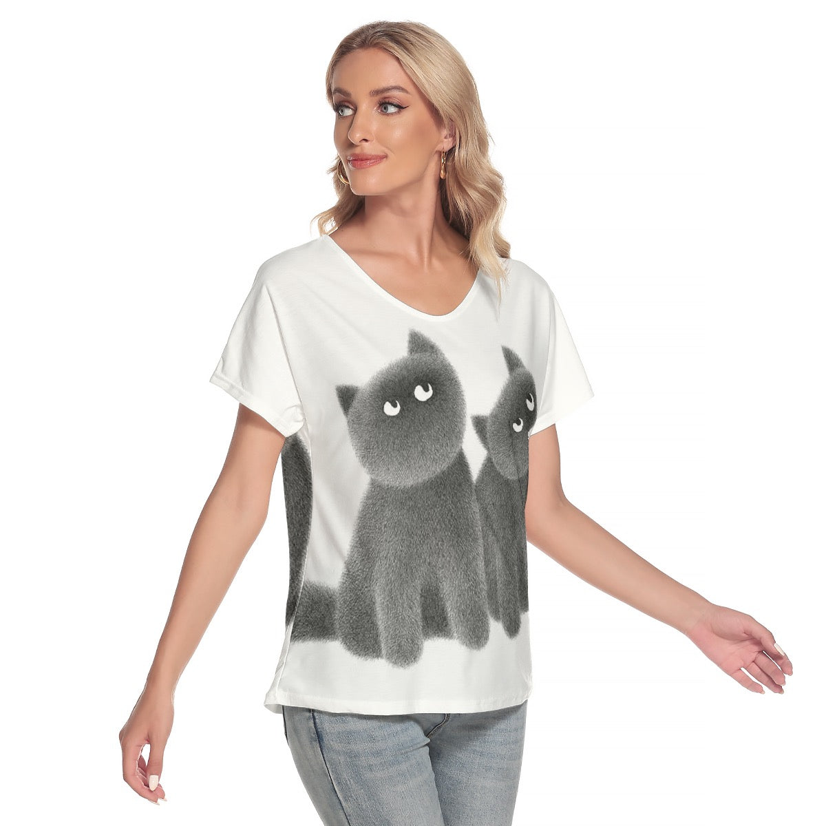 All-Over Print Women's Loose V-neck Short Sleeve T-shirt